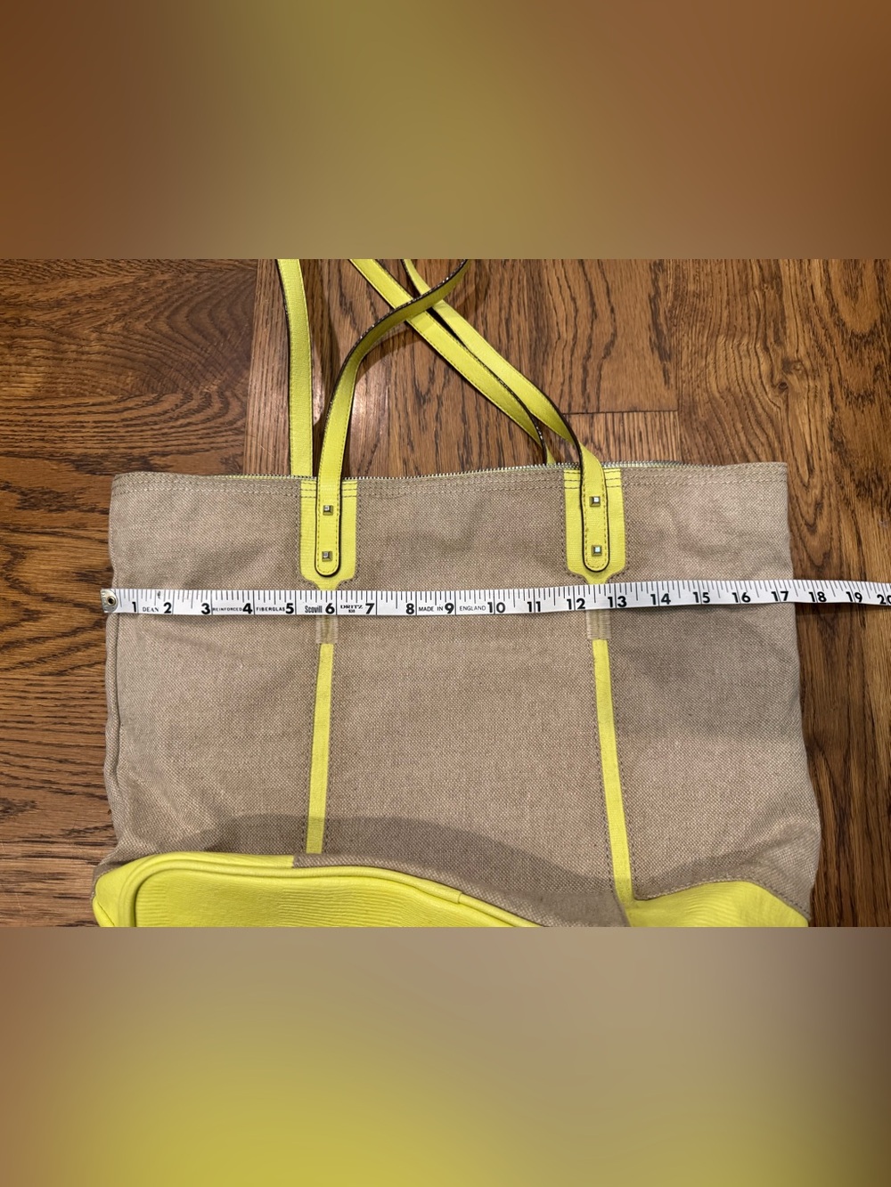 Canvas Tote Bag with Neon Yellow Trim - Picture 9 of 16
